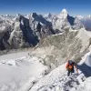Climber on summit ridge of Island Peak, 6189m, Nepal