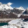 Panoramic view of Everest, Lhotse, Makalu and Gokyo Lake from Renjo La pass