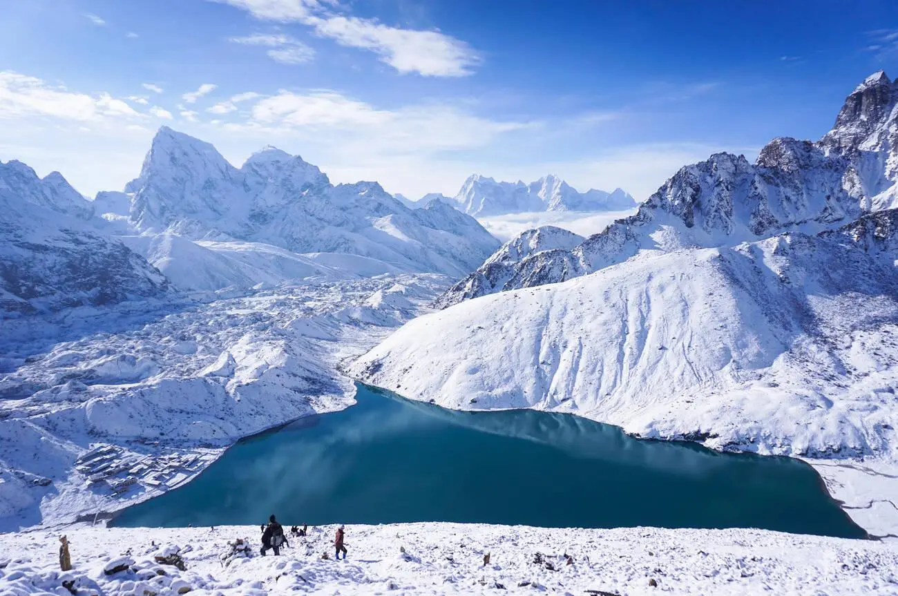View from the top of Gokyo (5357m ) over Gokyo lake