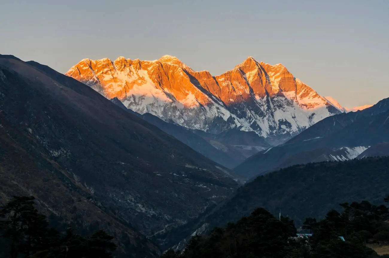 Mt. Everest (8848m) at sunset, seen from Tengboche